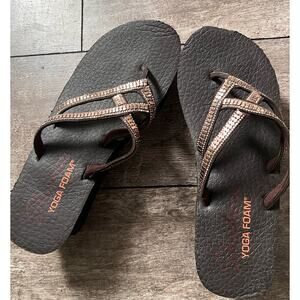Skechers Sandals Womens 8 Yoga Foam Thong Black Toe-Post Comfort Wedge Heels